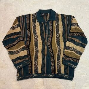 Tundra Men's Earth Tone Coogi Style Polo Sweater
